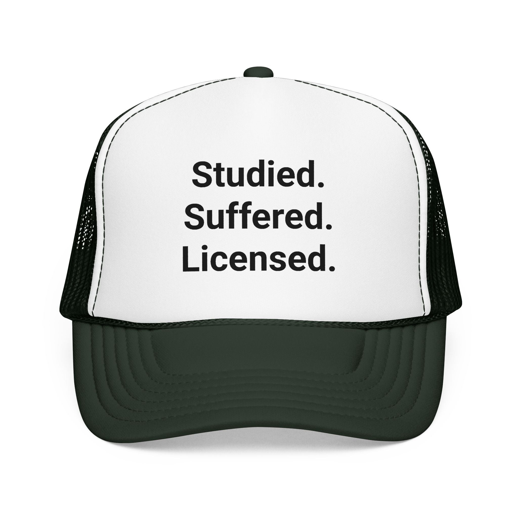 Studied. Suffered. Licensed. - Trucker Hat for Series 7 Exam