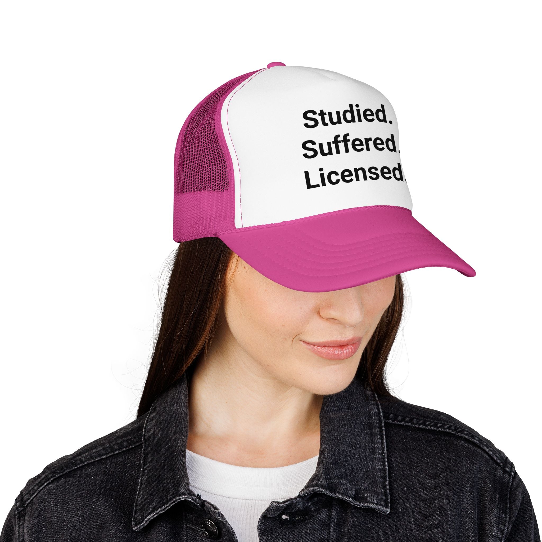 Studied. Suffered. Licensed. - Trucker Hat for Series 7 Exam