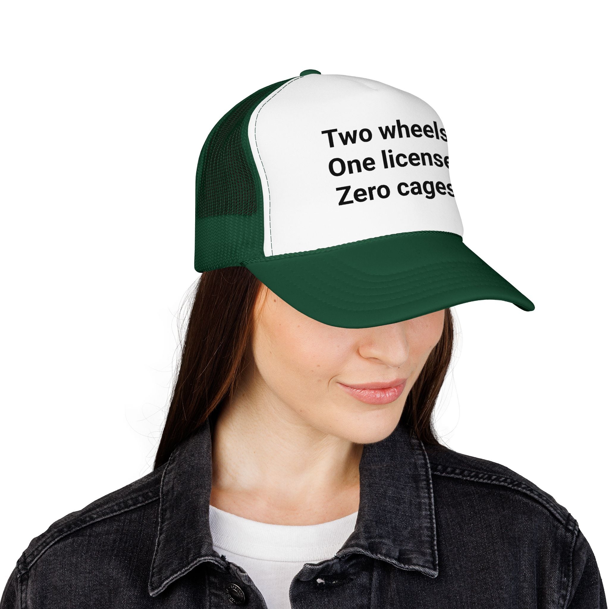 Two Wheels. One License. Zero Cages. - Trucker Hat for New Riders