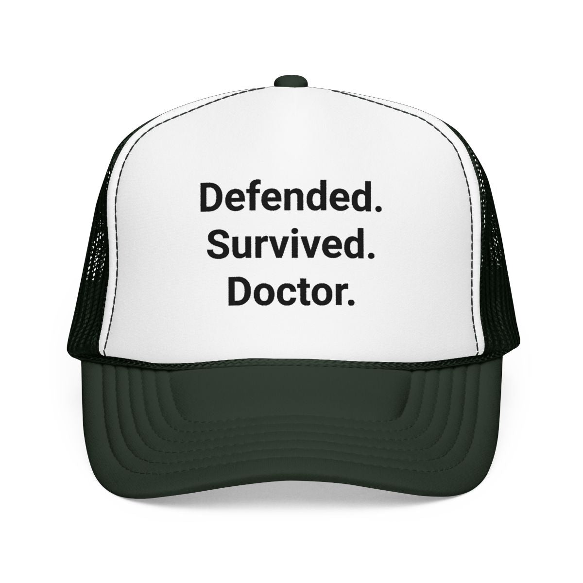 Defended. Survived. Doctor. - Trucker Hat for PhD Grads