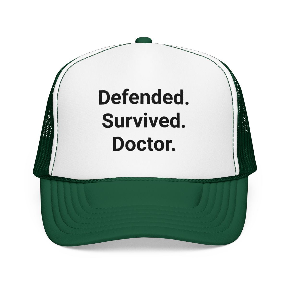 Defended. Survived. Doctor. - Trucker Hat for PhD Grads